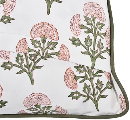Ridhi Block Print Mughal Buta Peach Pillow Cover 20" x 20" Decorative Couch - Image 3