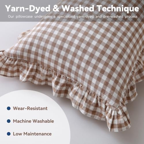 Lumbar Pillow Cover, Warm Taupe Gingham, 36x14 Inch, 1 Pack - Image 4