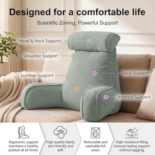 Corduroy Reading Pillow for Sitting Up, Bed Rest Pillow - Image 3