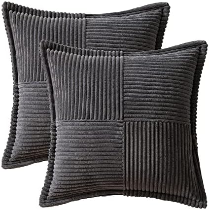 MIULEE Dark Grey Corduroy Decorative Euro Sham Pillow Covers 24x24 Inch - Image 6