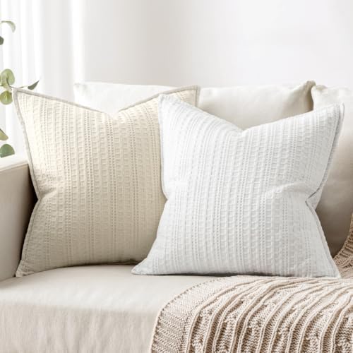 Decorative Waffle Throw Pillow Covers 20x20 Ivory 2 Pack - Image 4