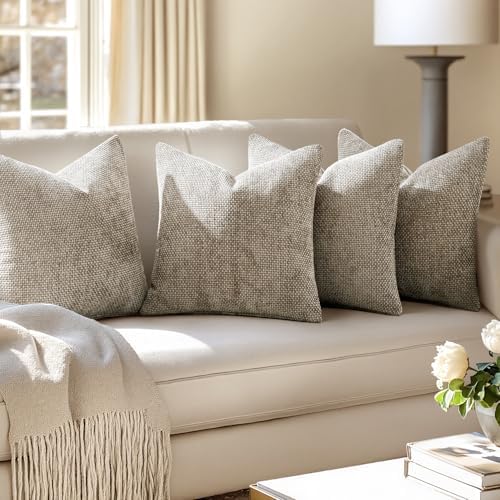 MIULEE Soft Decorative Chenille Pillow Covers Khaki 18x18 Pack of 4 - Image 5