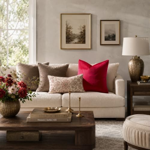 GIGIZAZA Red Velvet Pillow Covers 22x22 Decorative Pillows Pack of 2 - Image 2