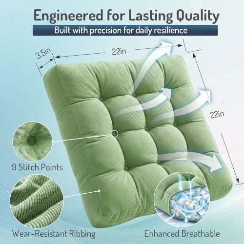 Large Floor Pillows for Adults, Square Meditation Cushion, 22 Inch Green - Image 3
