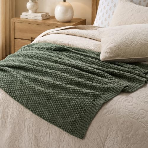 EVERGRACEHOME Chunky Chenille Knit Throw Blanket, 50 x 60, Pine Green - Image 5