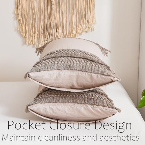 Taupe Tassel Pillowcases, Khaki Standard Pillow Cases Set of 2, Soft Washed - Image 3
