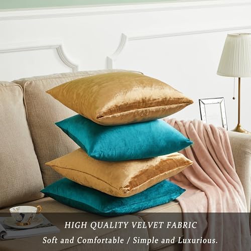 GIGIZAZA Pack of 4 Decorative Velvet Pillow Covers 16x16 Teal Gold - Image 3