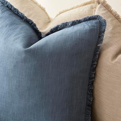 Foindtower Boho Linen Fringe Lumbar Throw Pillow Covers 12×20 Dark Blue - Image 5