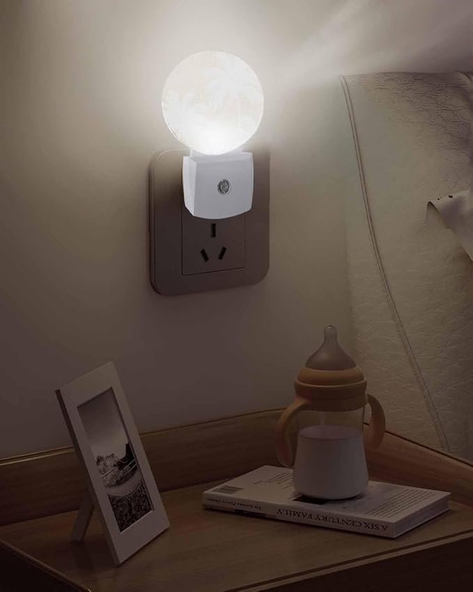 Night Lights Auto Sensor Tropical Palm Trees Night Light Beige Linen Coastal - Image 5