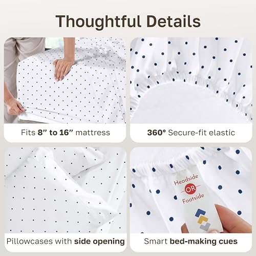 California Design Den Soft 100% Cotton Queen Bed Sheet Set, Polka Dot Print - Image 5