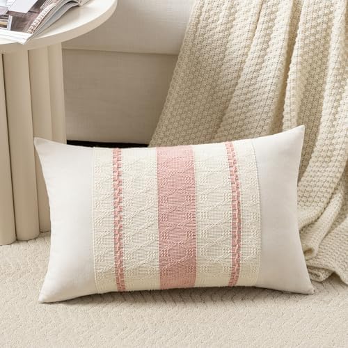 Fancy Homi Set of 1 Boho Pink Long Lumbar Decorative Throw Pillow Cover 14x24 by Fancy+Homi