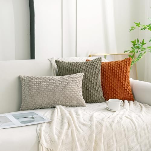 Set of 4 Burnt Orange Decorative Throw Pillow Covers 18x18 Inch Corduroy Pillow - Image 3
