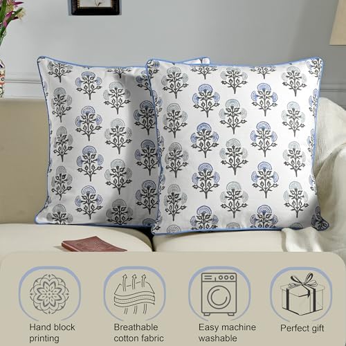 Ridhi Block Print Mughal Buta Blue Pillow Cover 24" x 24" Decorative Couch - Image 6