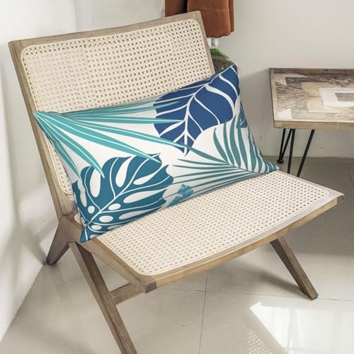 Tropical Pillow Covers 12x20 Set of 2 Navy Blue Aqua Teal Monstera Palm Leaf - Image 6