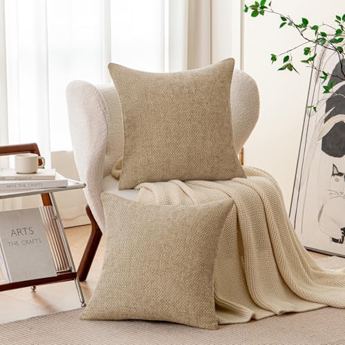 a moment Light Brown Chenille Throw Pillow Covers 20x20 Inch Pack of 2 Modern - Image 2