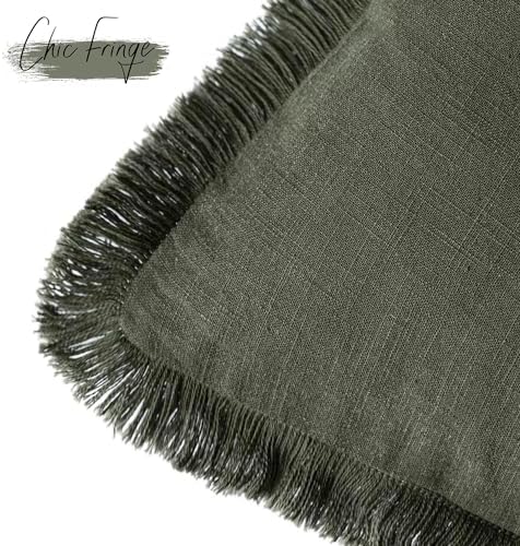 Foindtower Boho Linen Fringe Lumbar Throw Pillow Covers 12×24 Dark Green - Image 3