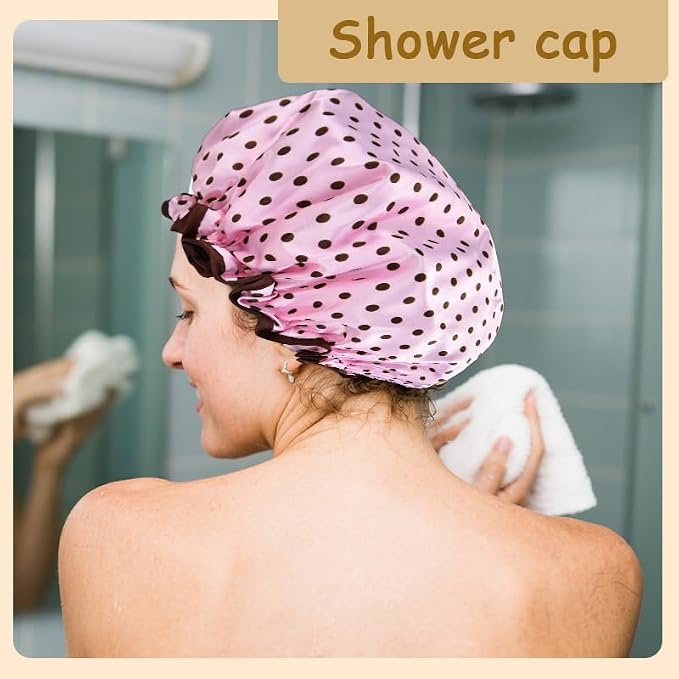 Vintage Polka Dot Shower Cap for Long Short Hair Caps for Shower Reusable - Image 4
