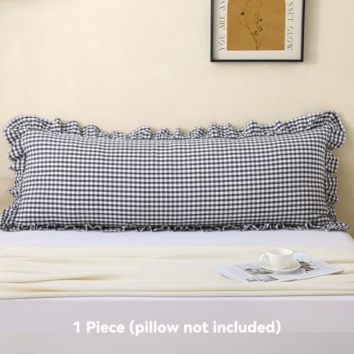 Black White Gingham Body Pillow Cover 20x54, Ruffled Cotton Sham - Image 2