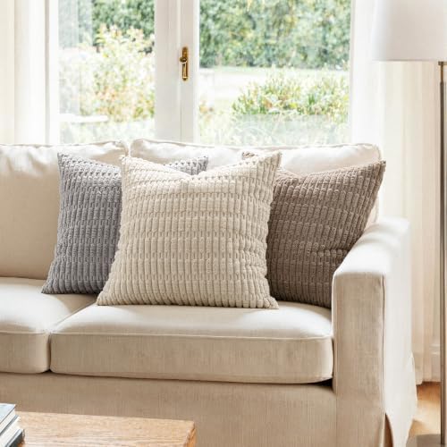 MIULEE Euro Sham Corduroy Decorative Throw Pillow Covers 24x24 Light Brown - Image 3