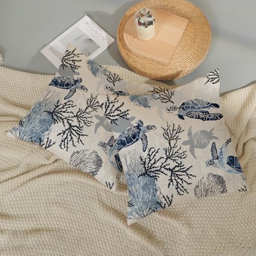 Nautical Coastal Pillow Covers 18x18 Set of 2 Beach Themed Ocean Coral Sea - Image 5
