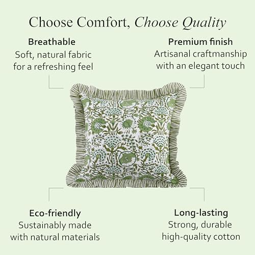 CPC Block Print Ruffle Throw Pillow Cover Agate Green 18"x18" - Image 6
