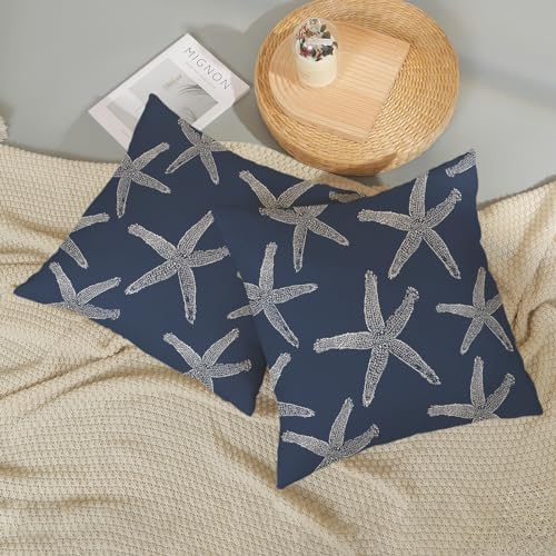 Navy Blue Starfish Pillow Covers 18x18 Inch Set of 2 Coastal Throw Pillows - Image 5