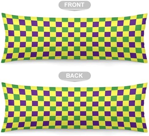 Mardi Gras Plaid Body Pillow Pillowcase Purple Yellow Green Checkered Long Body - Image 2