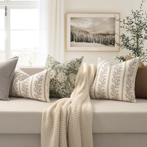Vintage Throw Pillow Covers 24x24 Set of 2, Striped Floral Pillow Cover - Image 4