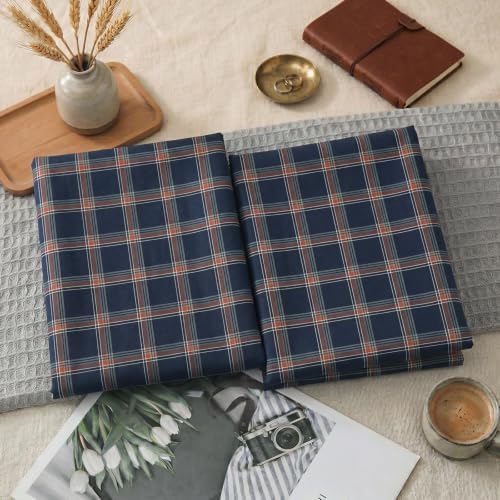Merryword 100% Cotton Pillow Cases, King Size, Washed Cotton Deep Navy Plaid - Image 5