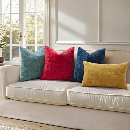 decorUhome Textured Chenille Throw Pillow Covers 24x24 Set of 2 Red - Image 6