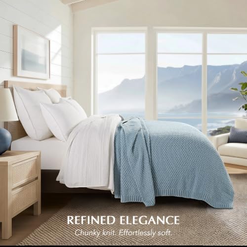 EVERGRACEHOME Chunky Chenille Knit Throw Blanket, 90 x 90, Chambray Blue - Image 2
