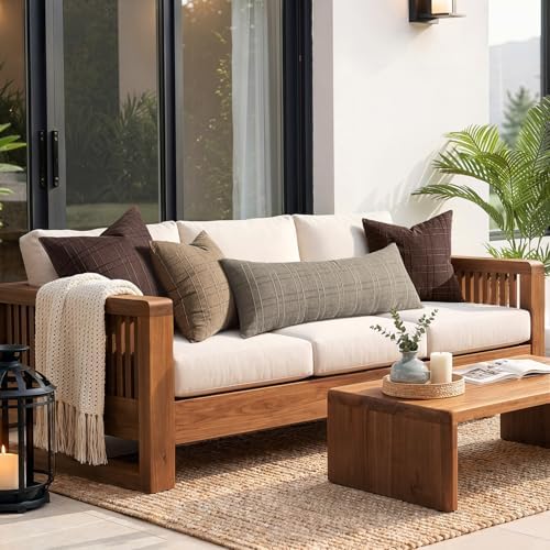 MIULEE Long Lumbar Throw Pillow Cover 14x36 Soft Linen Check Decorative - Image 5