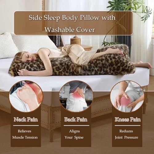 Brown Leopard Print Body Pillow Cover, Plush Fuzzy Faux Fur Body Pillowcase - Image 6