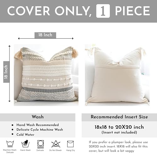 BlissBlush Gray Boho Throw Pillow Cover 18x18 Grey Decorative Accent Pillow - Image 3