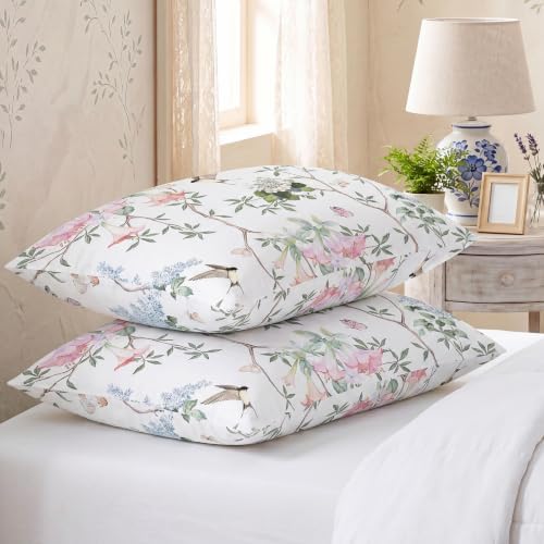Bedorm 100% Cotton Pillowcases Set of 2 Standard Size Pink Floral Pillow Cover - Image 7