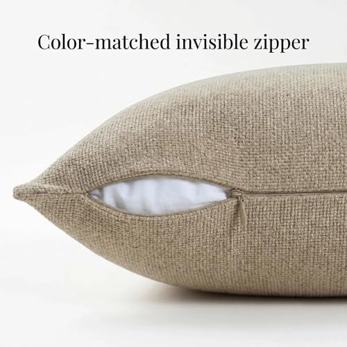 Fancy Homi Set of 2 Taupe 20x20 Inch Soft Chenille Decorative Throw Pillow - Image 3