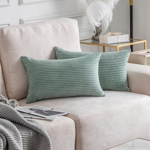 Home Brilliant Rectangle Throw Pillow Covers 12x20 Set of 2 Solid Striped - Image 2