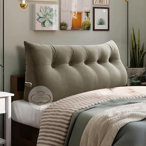 WOWMAX Headboard Pillow Queen Bed Wedge Pillow Headboard Reading Beige Gray by WOWMAX