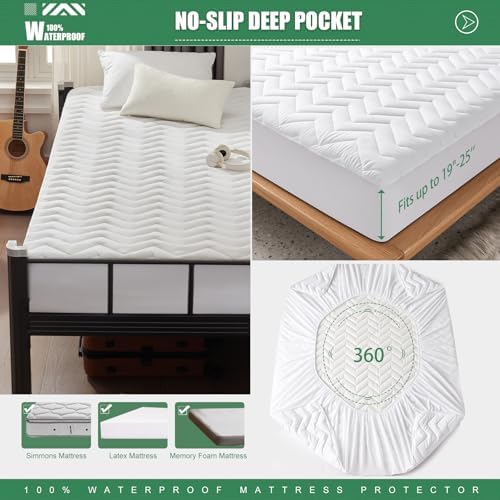 Unilibra Twin XL Size Waterproof Mattress Pad Rayon Made from Bamboo, Quilted - Image 2