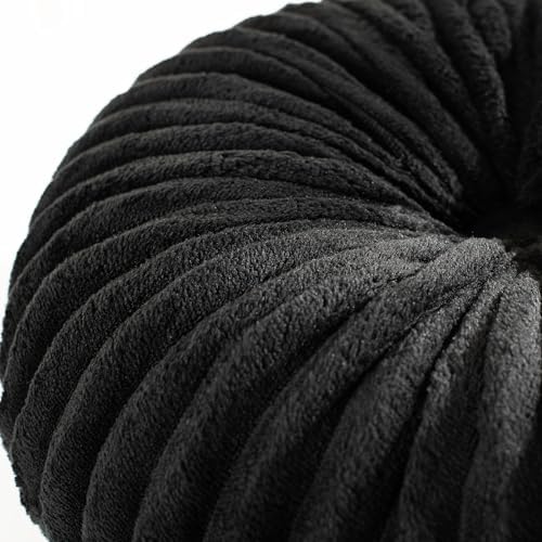 HIG Set of 2 Black Flannel Decorative Round Pleated Throw Pillows - Image 4