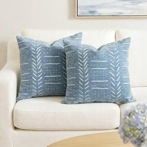BlissBlush Coastal Blue Decorative Throw Pillow Covers 20x20 Set of 2, Soft by BlissBlush