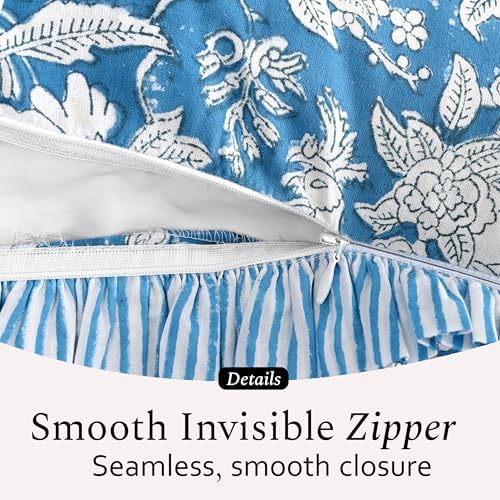 CPC Block Print Ruffle Throw Pillow Cover Blue Sapphire 18"x18" - Image 3