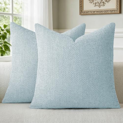 a moment Baby Blue Chenille Throw Pillow Covers 20x20 Inch Pack of 2 Modern by amoment