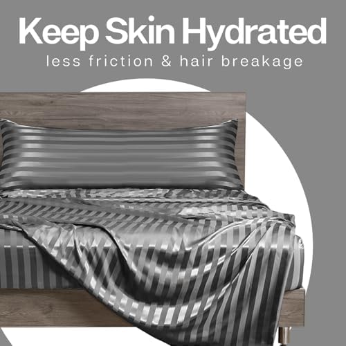 MR&HM Satin Body Pillow case, Dark Grey Striped - Image 5