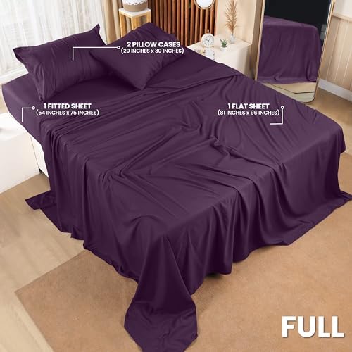 Full Sheets Set, 4 Pieces 16" Deep Pocket Hotel Luxury Sheets, Dark Purple - Image 2
