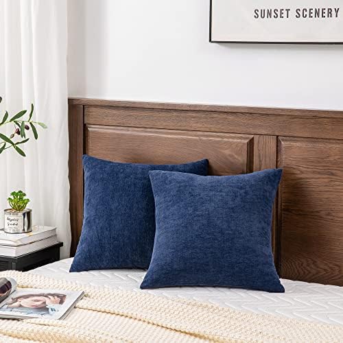 GAWAMAY Navy Blue Chenille Throw Pillow Covers 24x24 Set of 2 - Image 6