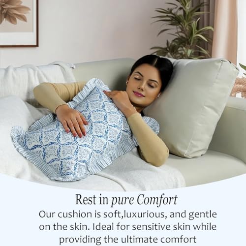 CPC Block Print Indigo Regal Ruffle Cotton Lumbar Pillow Cover 12x20 inch - Image 7