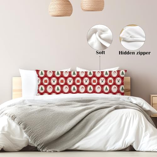Vintage Red Christmas Body Pillow Cover 20x54, Retro Classic Xmas Santa Claus - Image 5