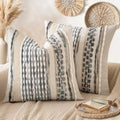 ANRODUO Boho Decorative Pillow Covers Gray Blue Stripe 18x18 Inch Pack of 2 by ANRODUO