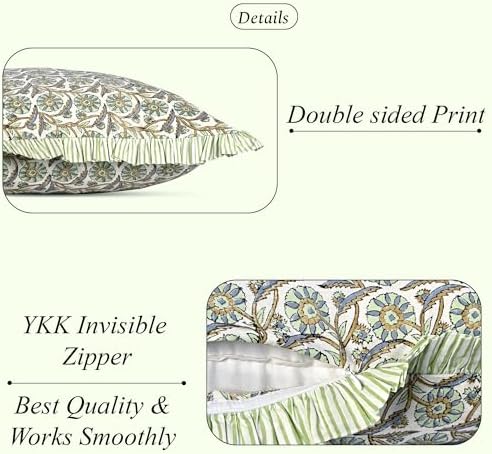 Ridhi Bloom Bubbles Block Print Ruffle Pillow Covers 18x18 Inch Set of 2 - Image 2